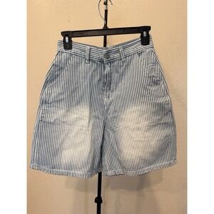 DAZY High-Waisted Vertical Striped Denim Shorts Size S Light Wash Blue